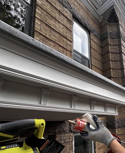 The restored cornice in the light